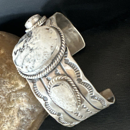 Mens WoMens White Buffalo Turquoise Navajo Sterling Silver Cuff Bracelet 17861