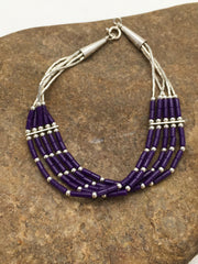 Purple Stone Heishi 5Strand Southwestern Liquid Bracelet 7" | Sterling Silver | Authentic Native American Handmade | 2933