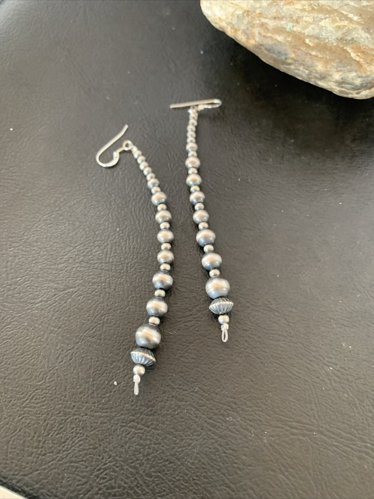 Navajo Sterling Silver Beads Earrings 3.5” 1698