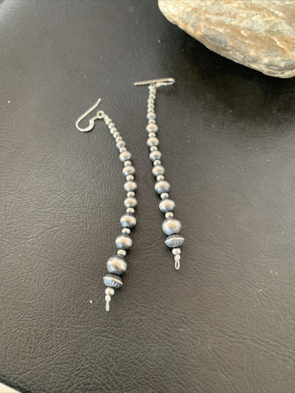 Navajo Sterling Silver Beads Earrings 3.5” 1698