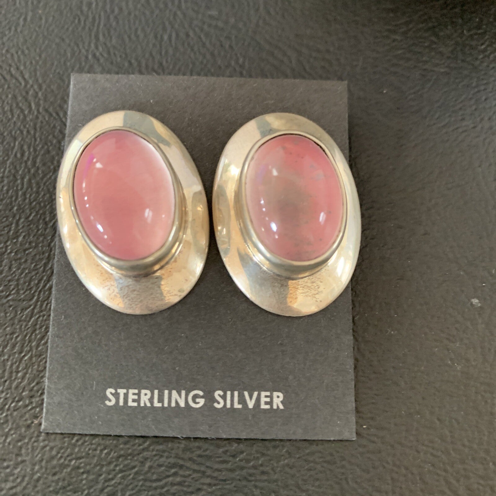 Navajo Pink Quartz Sterling Silver Post Stud Earrings 1" 13029