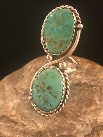 Apache Turquoise Navajo Sterling Silver Ring Size 9 02890