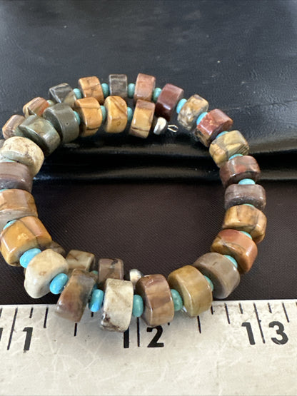 Red Creek Jasper Turquoise Stainless Steel Navajo Silver Bracelet 17909