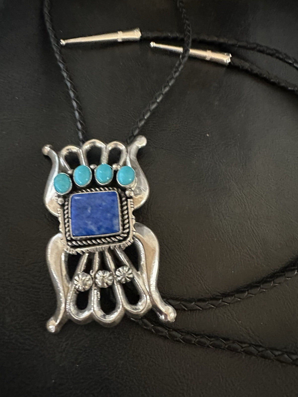 Mens Tufa Blue Lapis Lazuli Turquoise Navajo Sterling Silver Bolo Tie 3” 19472