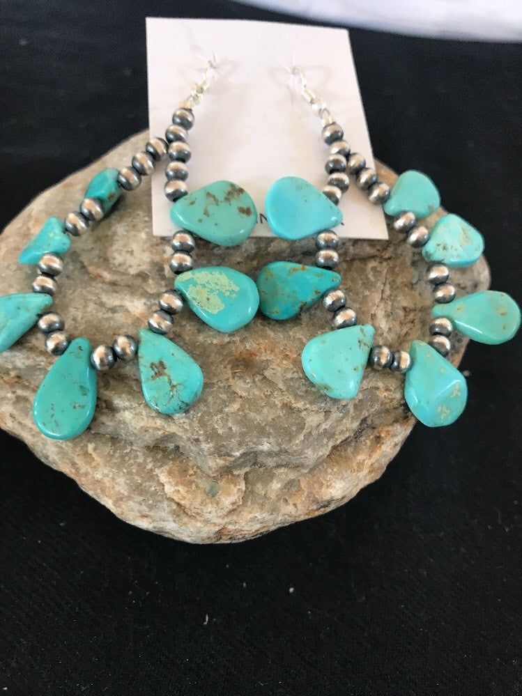 Native American Navajo Blue Cluster Turquoise Sterling Silver Earrings 10063