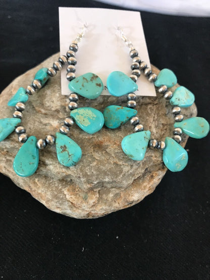 Native American Navajo Blue Cluster Turquoise Sterling Silver Earrings 10063