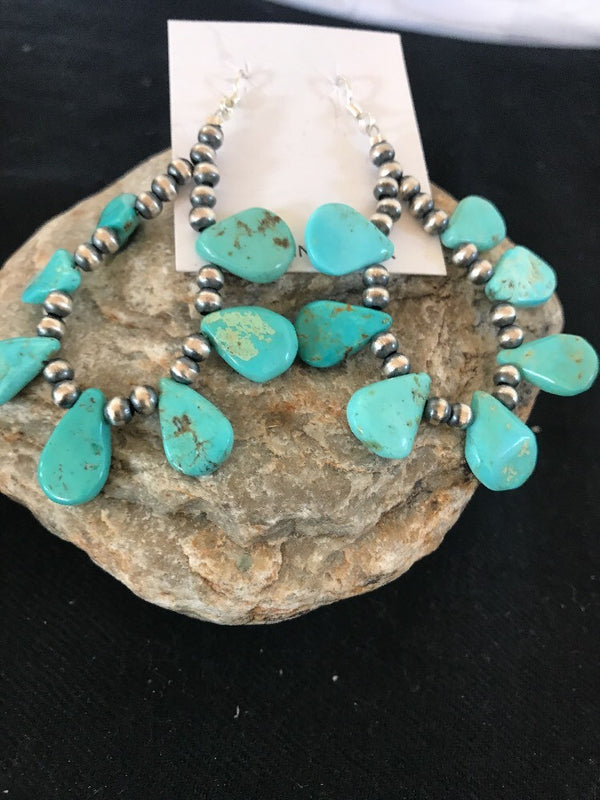 Navajo Blue Cluster Turquoise Earrings | Sterling Silver | Authentic Native American Handmade | 10063