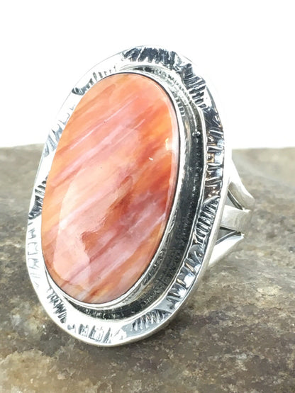Orange Spiny Oyster Southwestern Sterling Silver Ring Size 7.75 04888