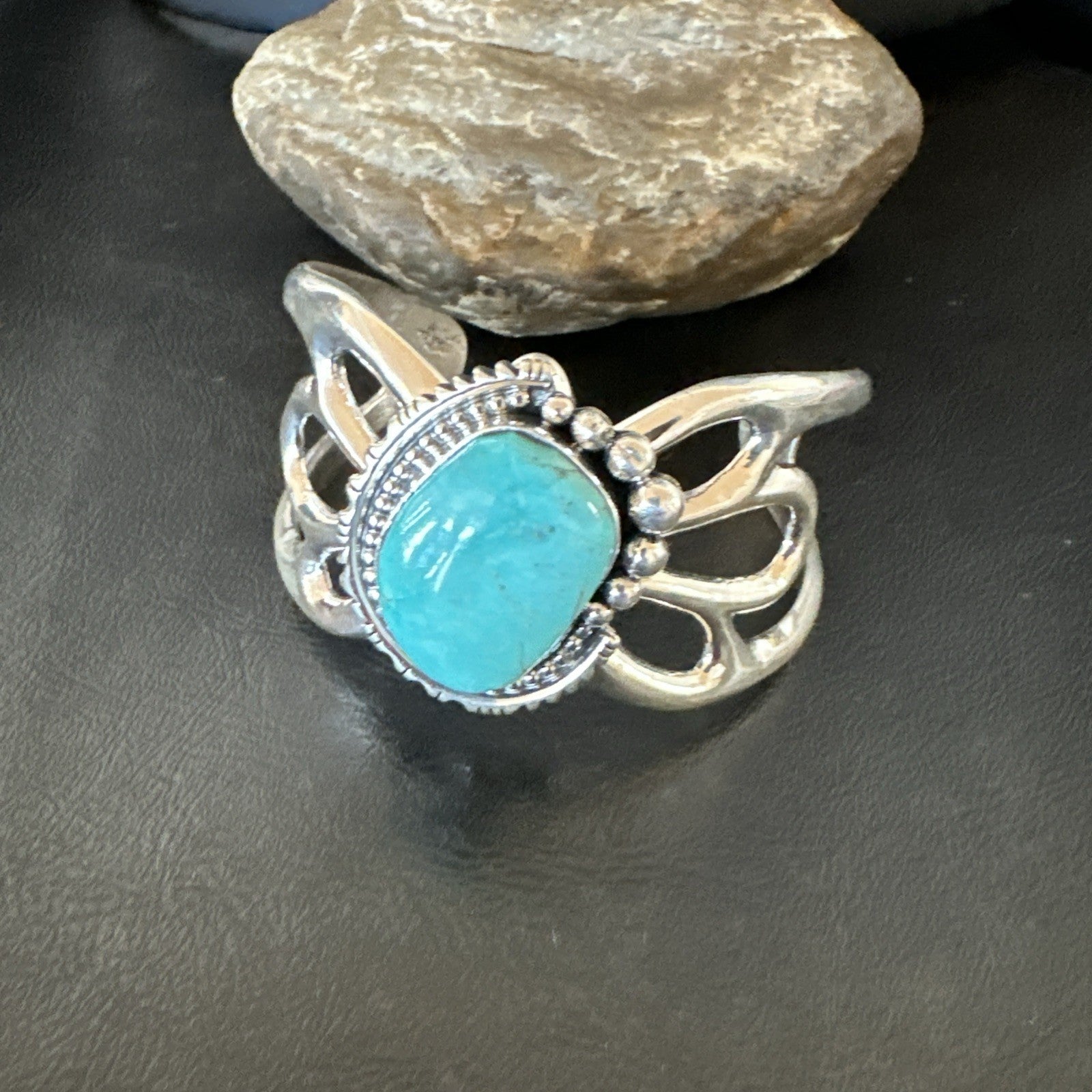 Tufa Women Blue Kingman Turquoise Navajo Sterling Silver Cuff Bracelet 19352