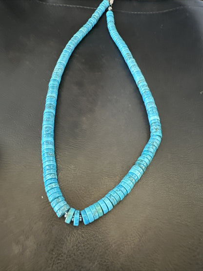 Robin Egg Blue Turquoise Heishi Navajo Sterling Silver Necklace 24" 18325
