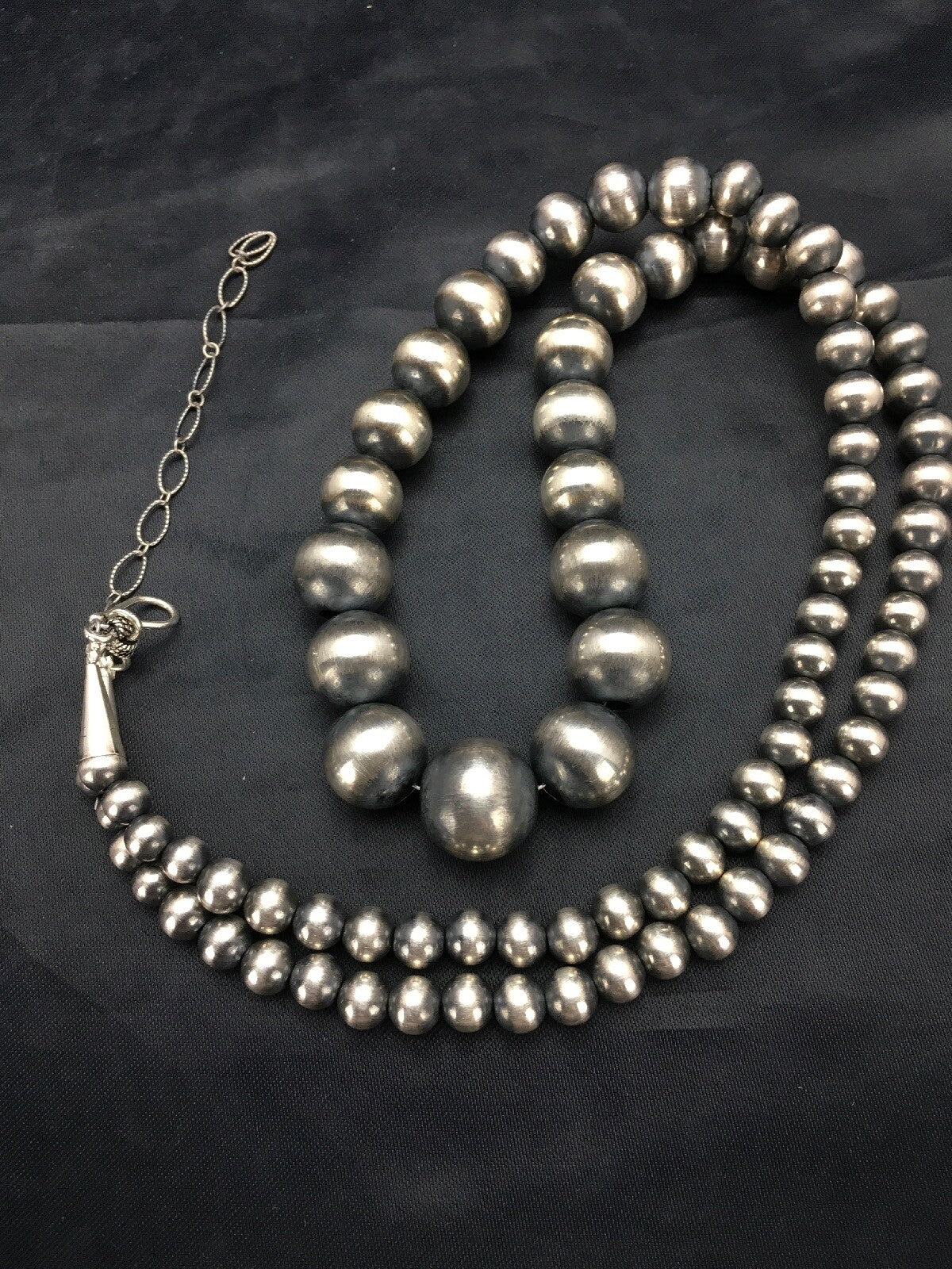 Navajo Pearls Graduated Sterling Silver Native American Bead Necklace 26” 92126