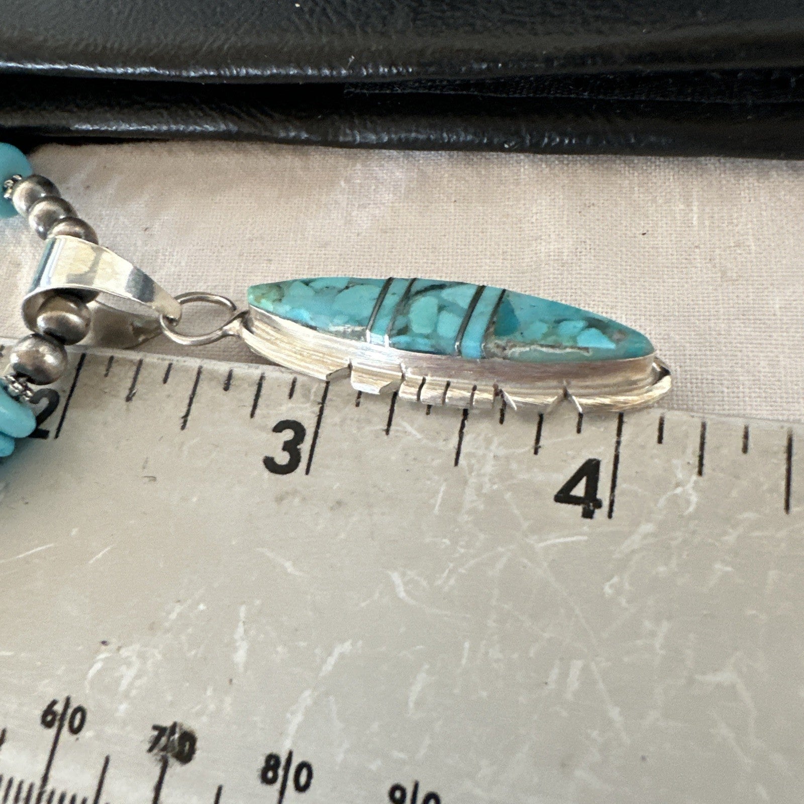 Blue Turquoise Inlay Pendant Navajo Sterling Native American Necklace 20" 19510