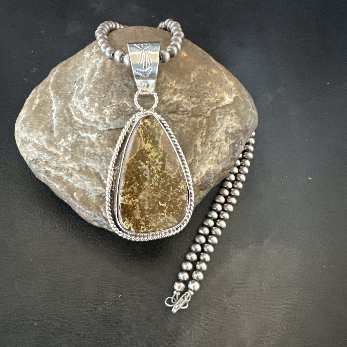 Mens Women Navajo Sterling Silver Green Royston Turquoise Necklace Pendant 18052