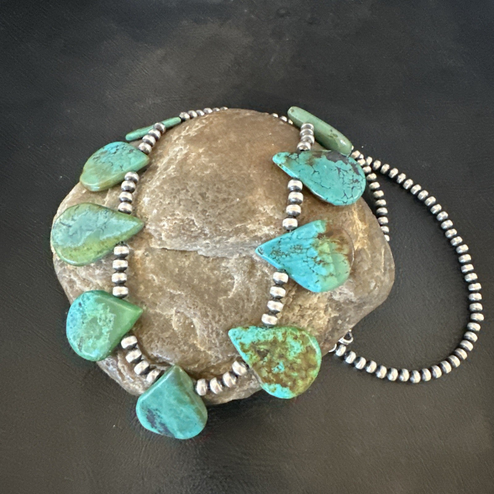 Navajo Pearls Silver Green Teardrop Turquoise Necklace 19229