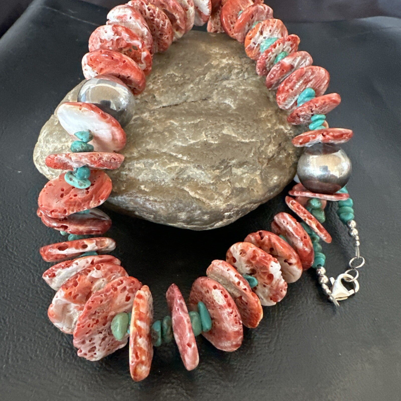 Navajo Purple Spiny Oyster Turquoise Sterling Silver Necklace 25” 18738