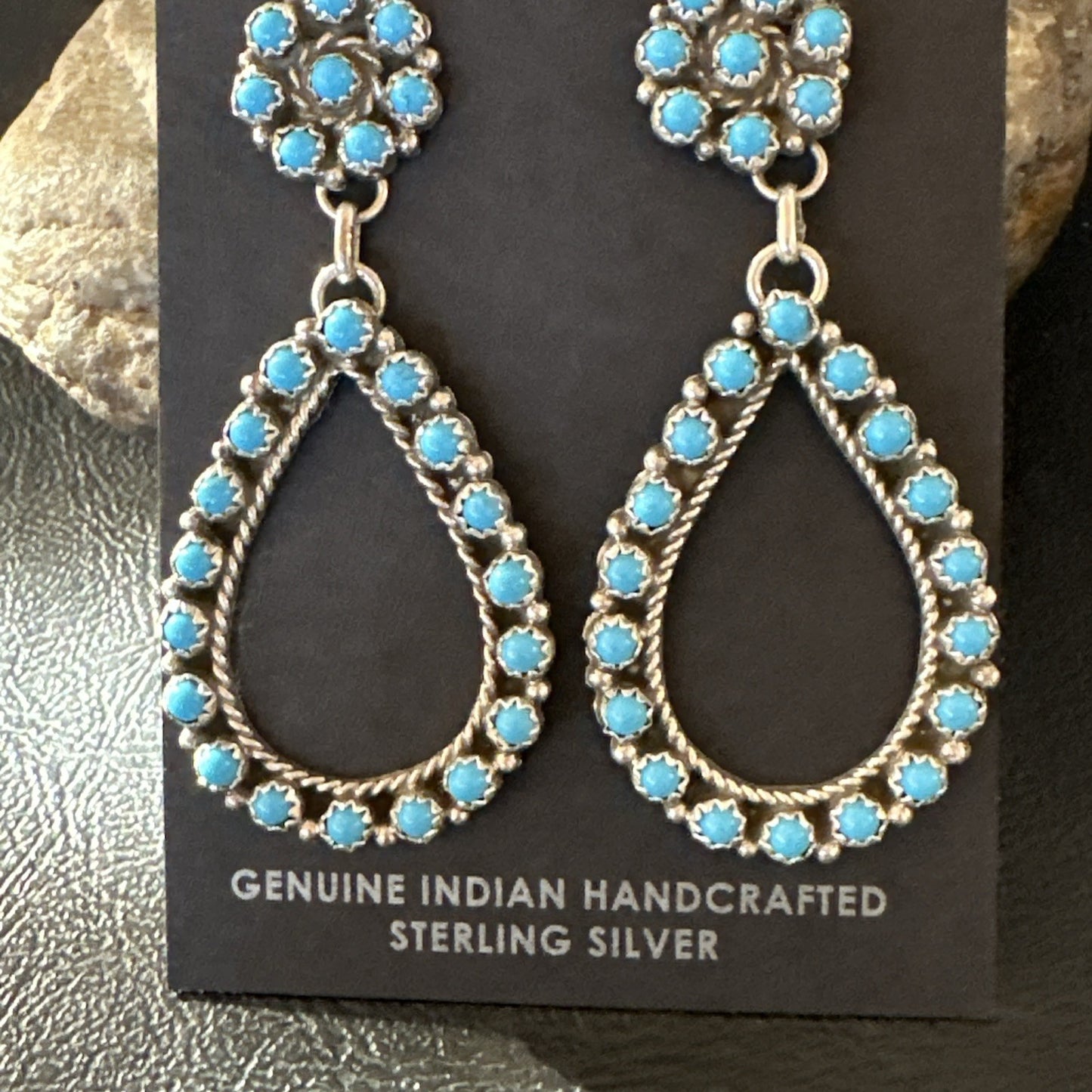 Zuni Petite Point Turquoise Cluster Earrings Sterling Silver Handmade 19772