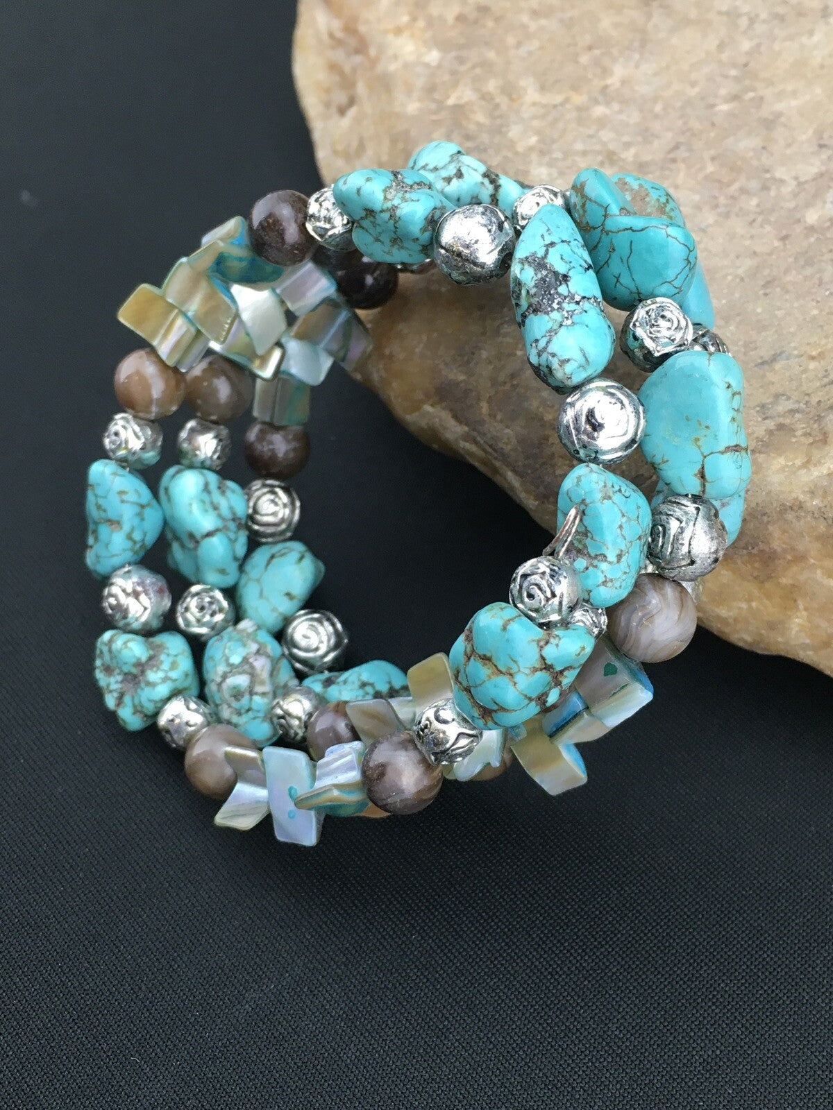 Blue Turquoise Navajo Stainless Steel Wire Bracelet 01318