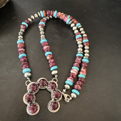 Purple Spiny Oyster Naja Pendant Turquoise Navajo Sterling Silver Necklace 18849