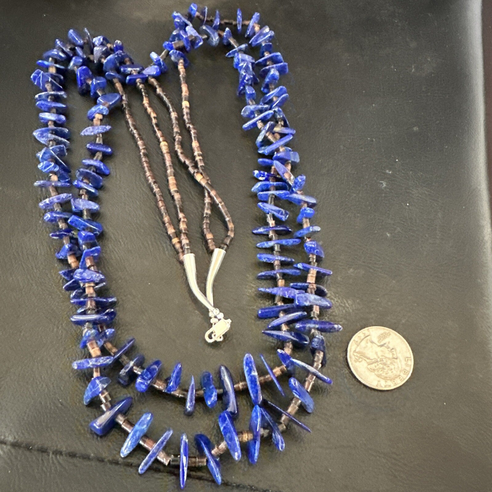 Mens Womens Lapis Lazuli Shell 2S Navajo Sterling Silver 30" Necklace 17838