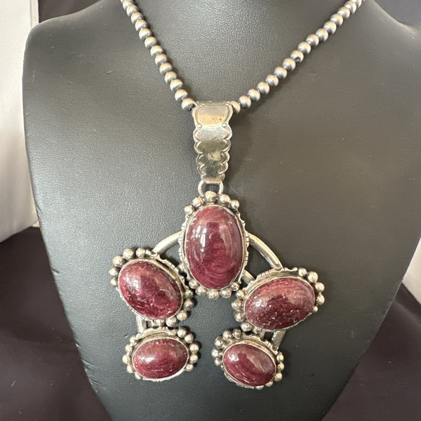 Navajo Purple Spiny Oyster Pendant Necklace Naja 20" | Sterling Silver | Authentic Native American Handmade | 19029