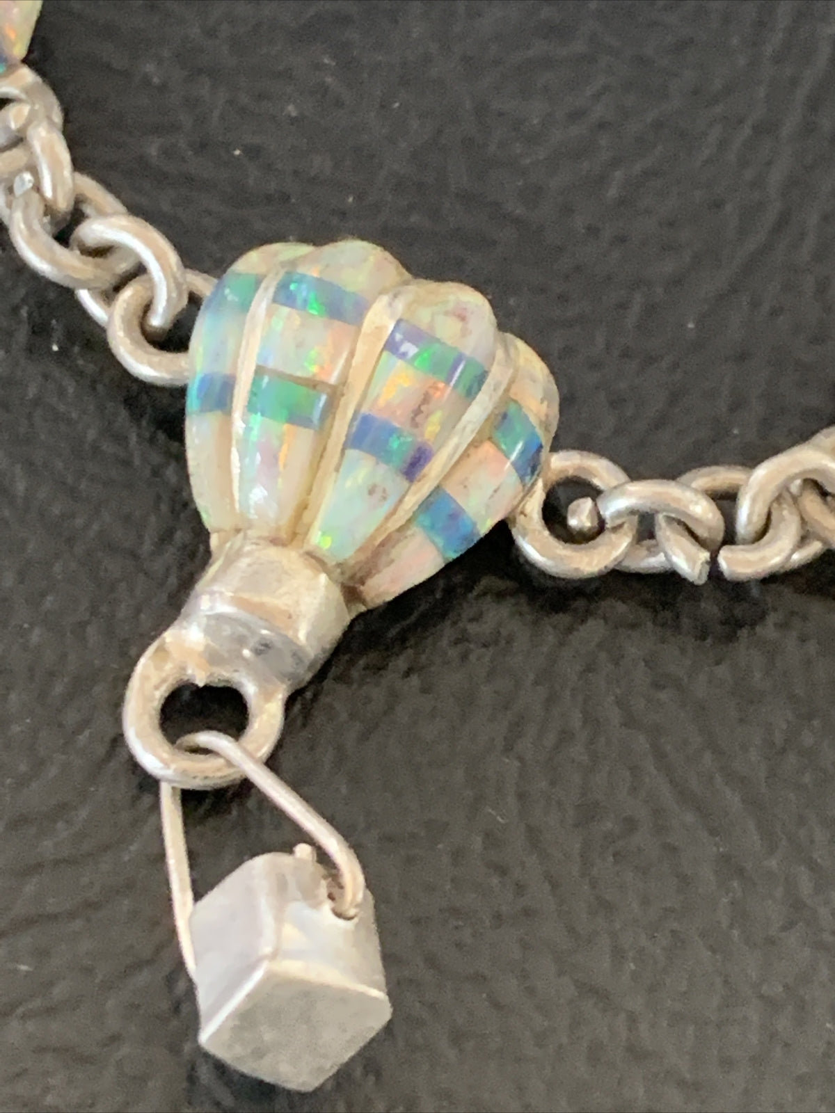 White Blue Opal Balloon Navajo Sterling Silver Link Inlay Bracelet 7.5" 12922