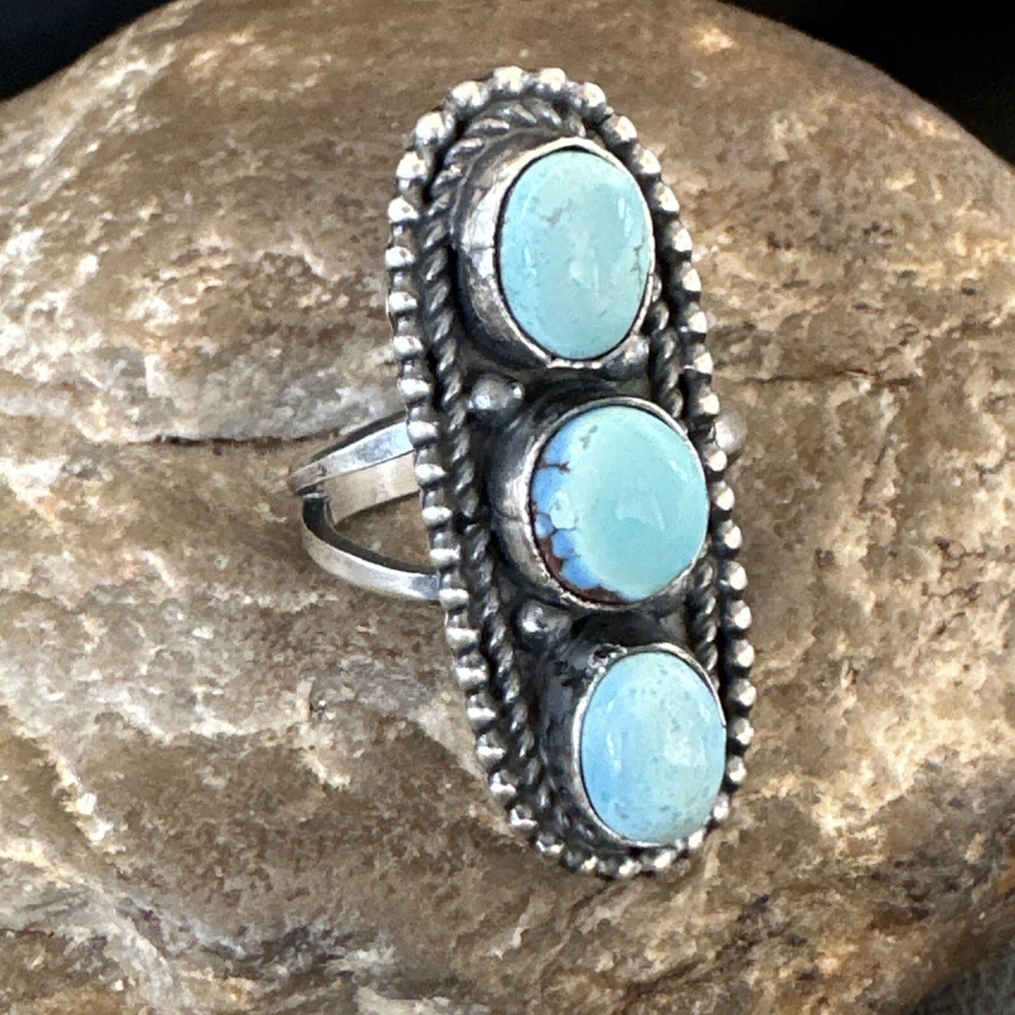 Women Blue Dry Creek Turquoise Navajo Sterling Silver Ring Sz 9 18617