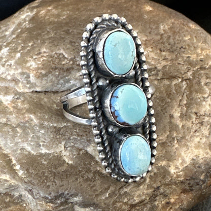 Women Blue Dry Creek Turquoise Navajo Sterling Silver Ring Sz 9 18617