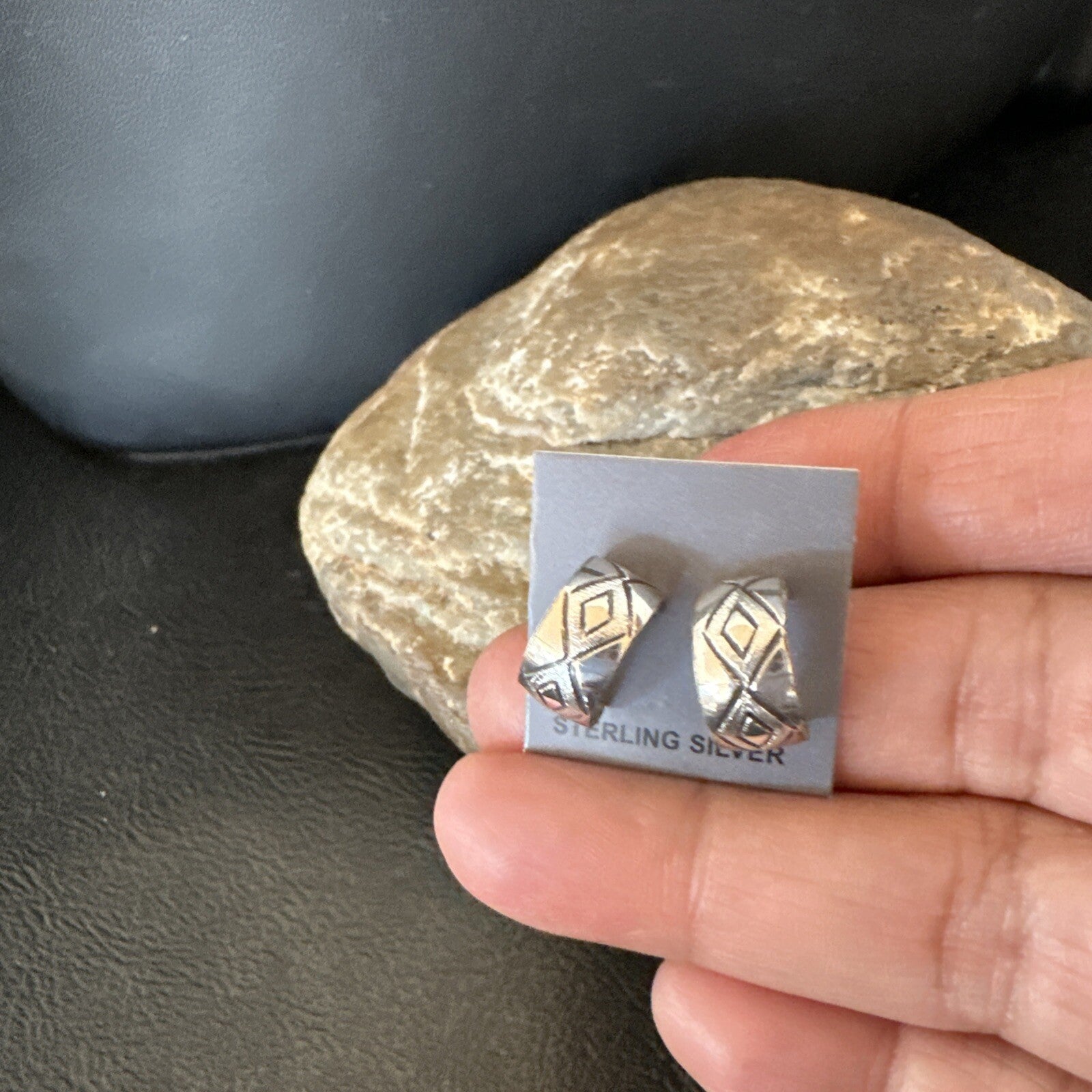 Children Girls Navajo Sterling Silver Stamped Handmade Earrings 0.25" 18635