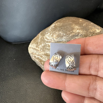 Children Girls Navajo Sterling Silver Stamped Handmade Earrings 0.25" 18635