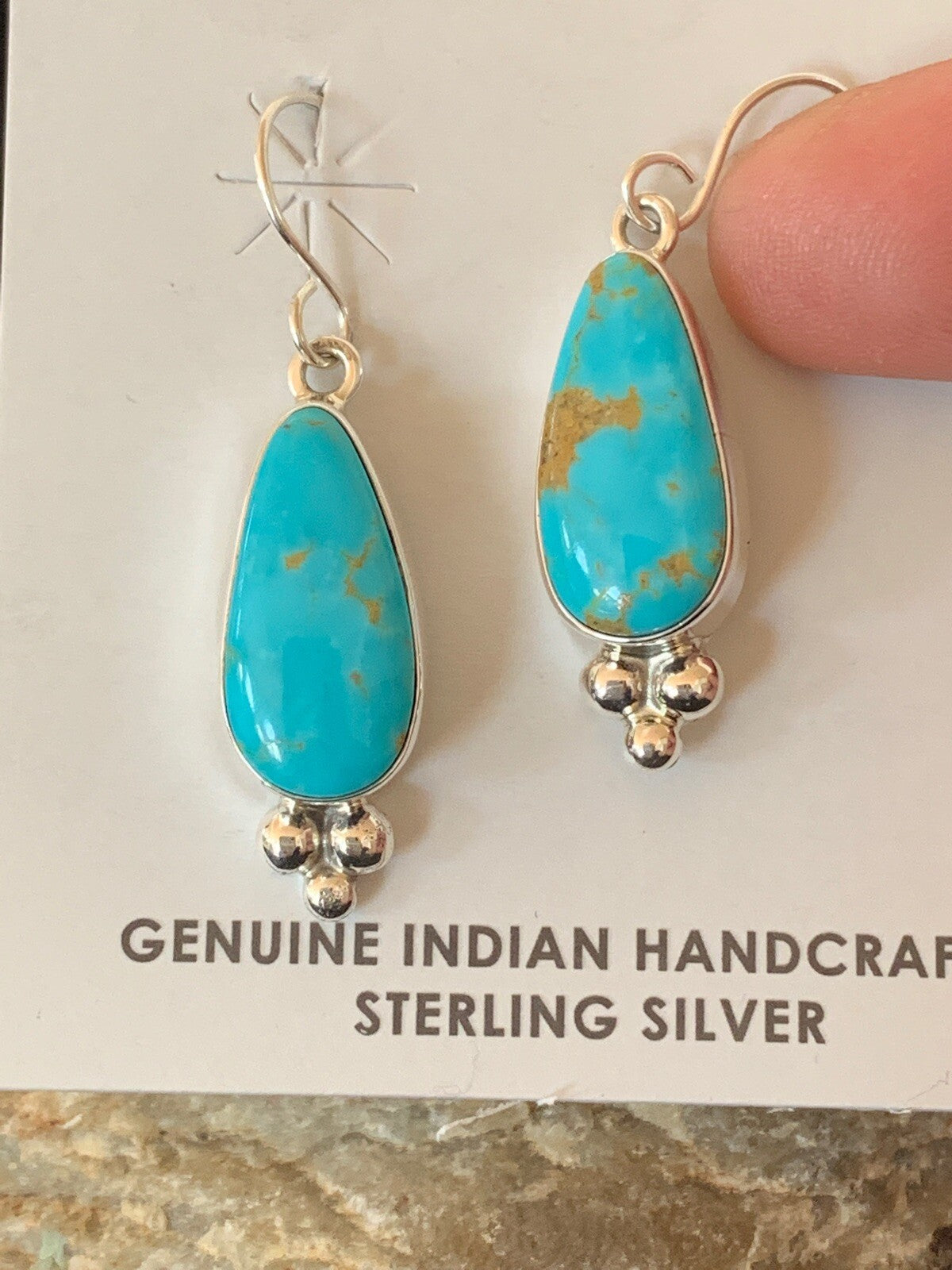 Womens Blue Turquoise Navajo Sterling Silver Earrings 1" 12981