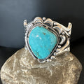 Tufa Women Blue Kingman Turquoise Navajo Cuff Bracelet | Sterling Silver | Authentic Native American Handmade | 19349