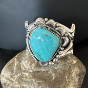 Tufa Women Blue Kingman Turquoise Navajo Cuff Bracelet | Sterling Silver | Authentic Native American Handmade | 19349