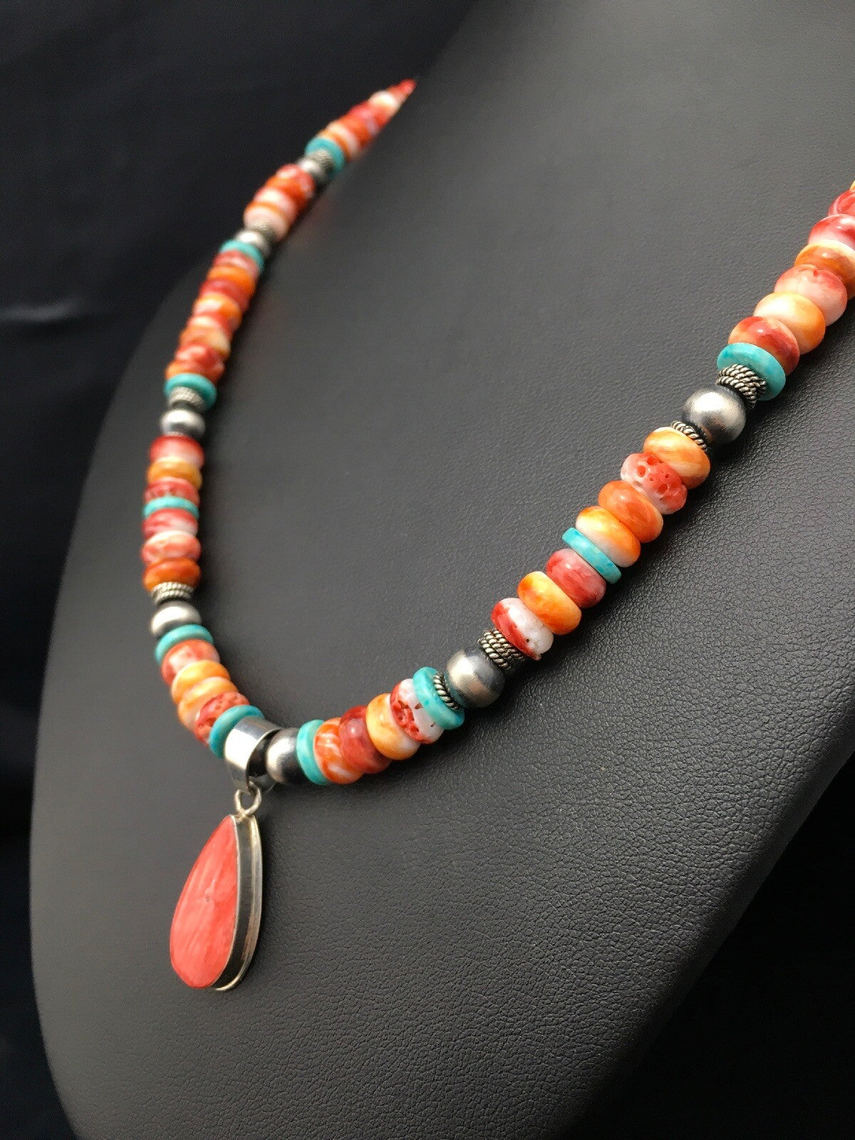Spiny Oyster Pendant Turquoise Navajo Sterling Silver Necklace 19" 4522