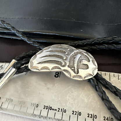 Native American Hopi Mens BearPaw Bolo tie Sterling Silver 2" 19162