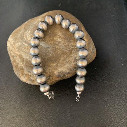 Native American Navajo 10mm Beads 7” Sterling Silver Bracelet 91007