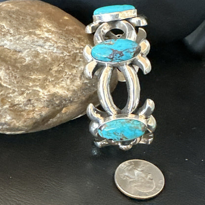 Tufa Cast Blue Turquoise 3 Stone Navajo Sterling Silver Cuff Bracelet 18572