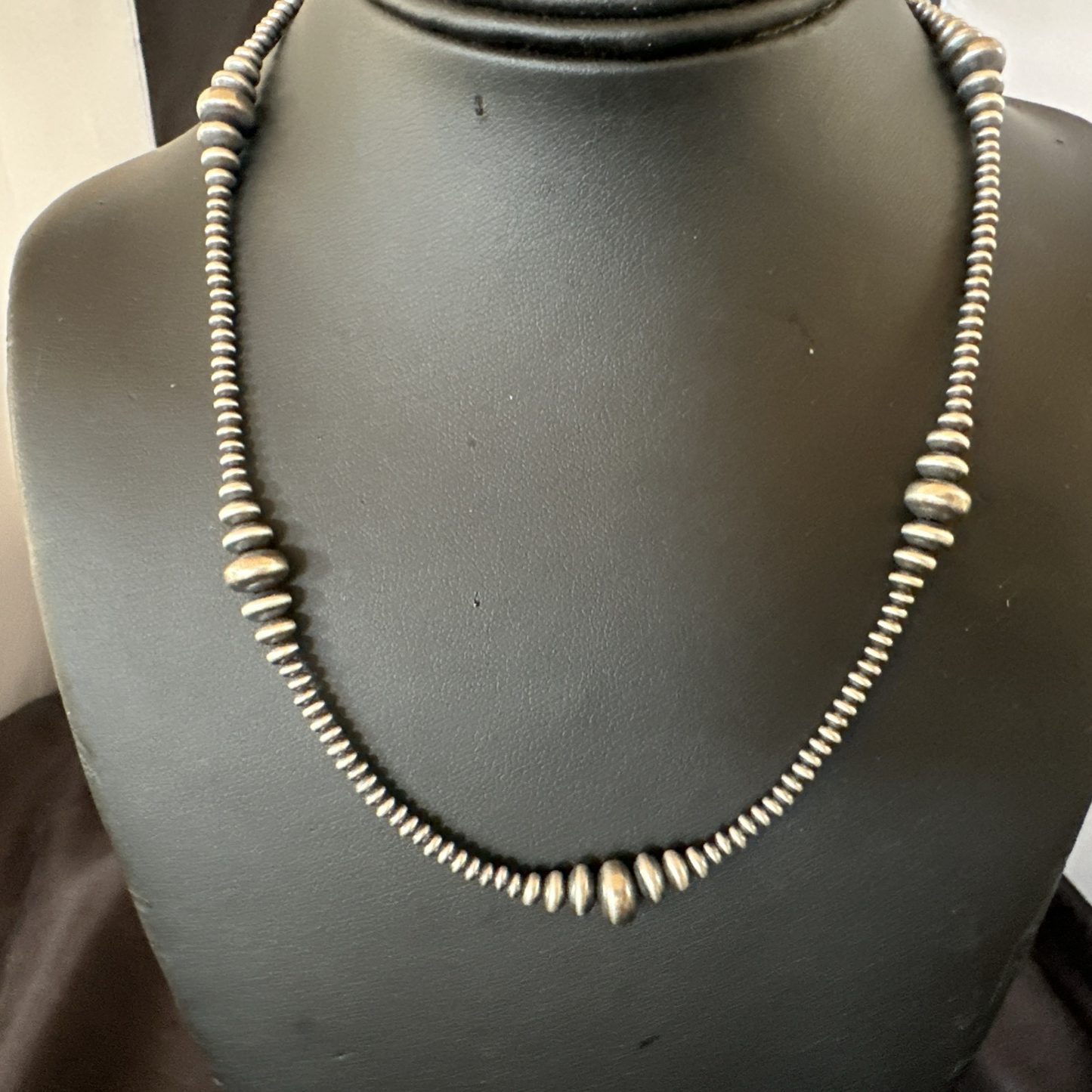 Designer Rondelle Flat Saucer Sterling Silver 20” Necklace 18935