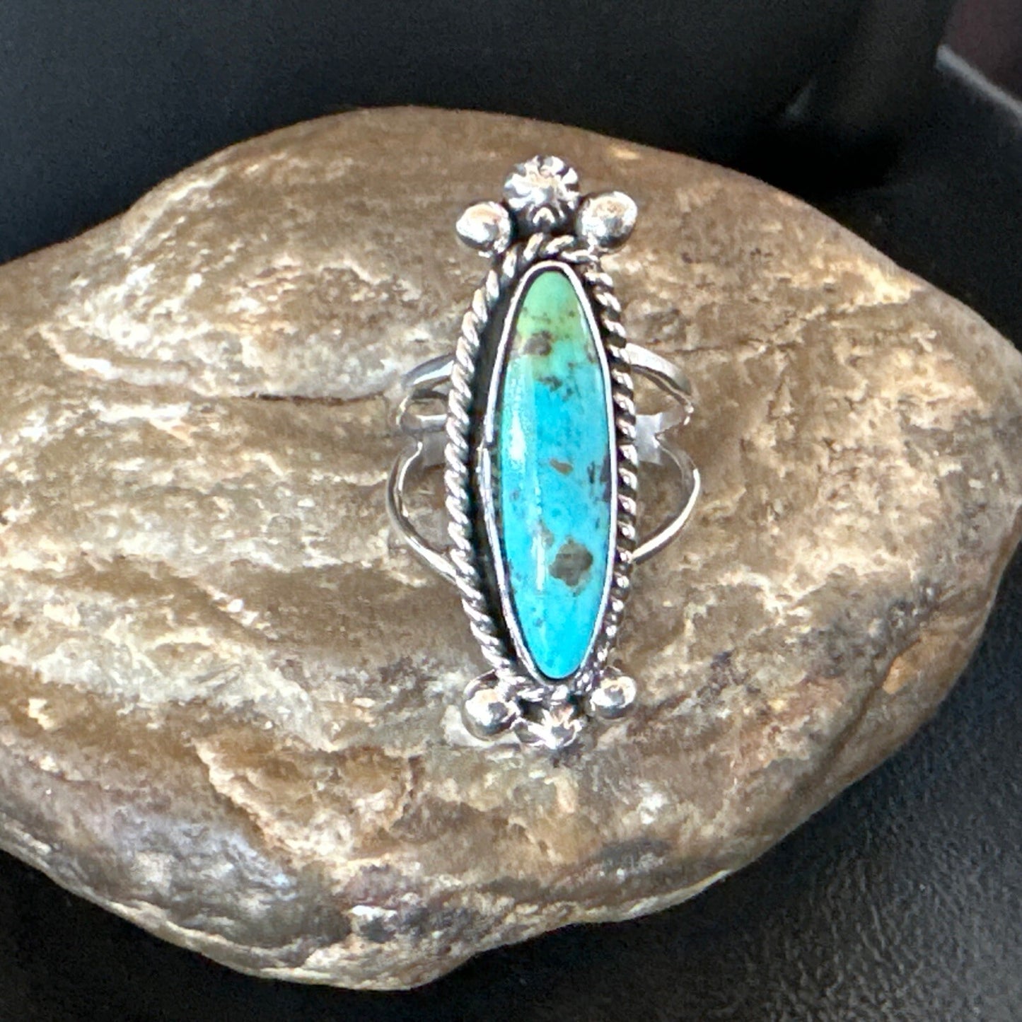 Blue Kingman Turquoise Navajo Sterling Silver Ring Size 7.5 18631