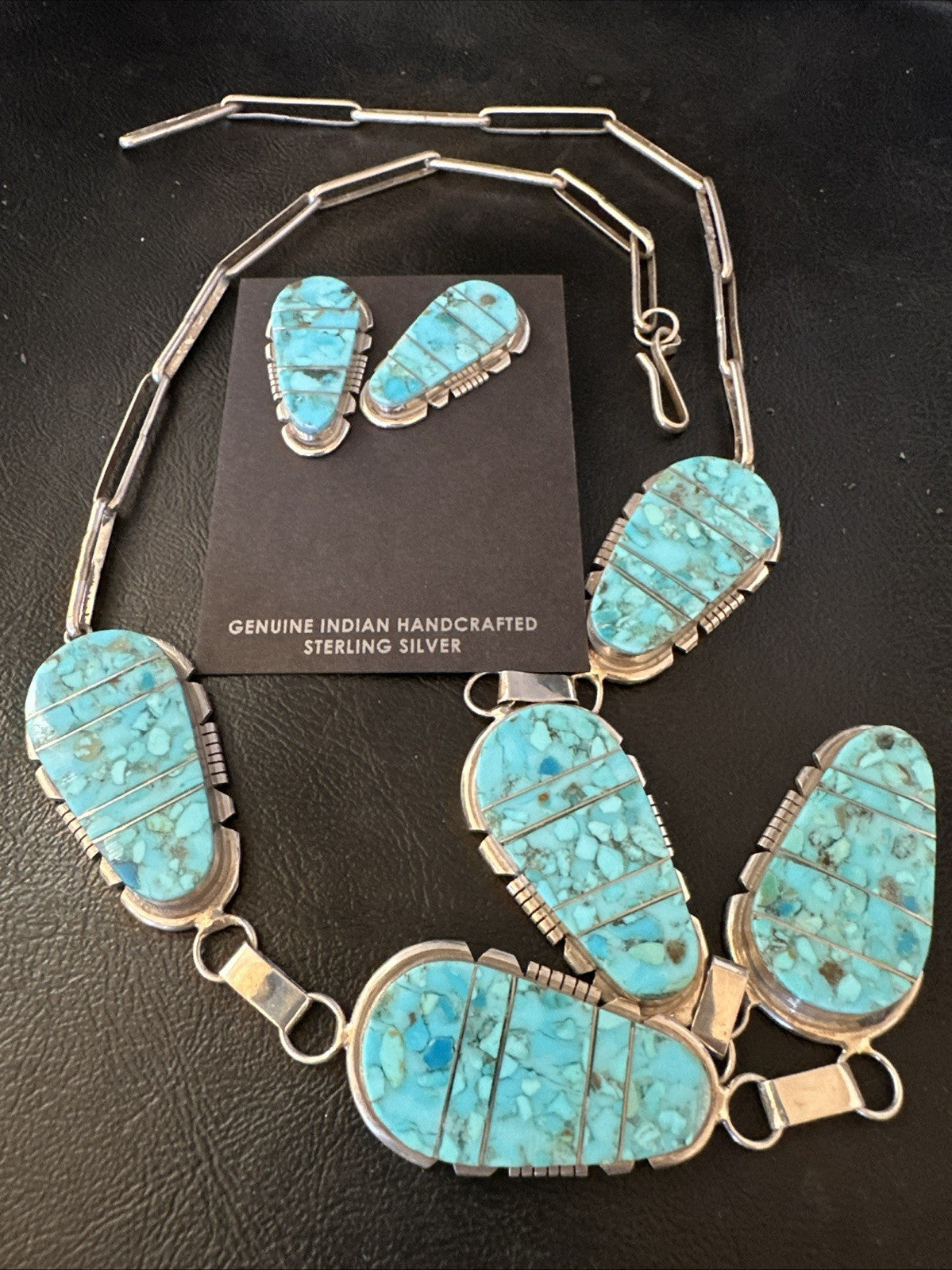 Inlay Kingman Turquoise Sterling Silver Lariat Necklace Pendant Earrings 19075