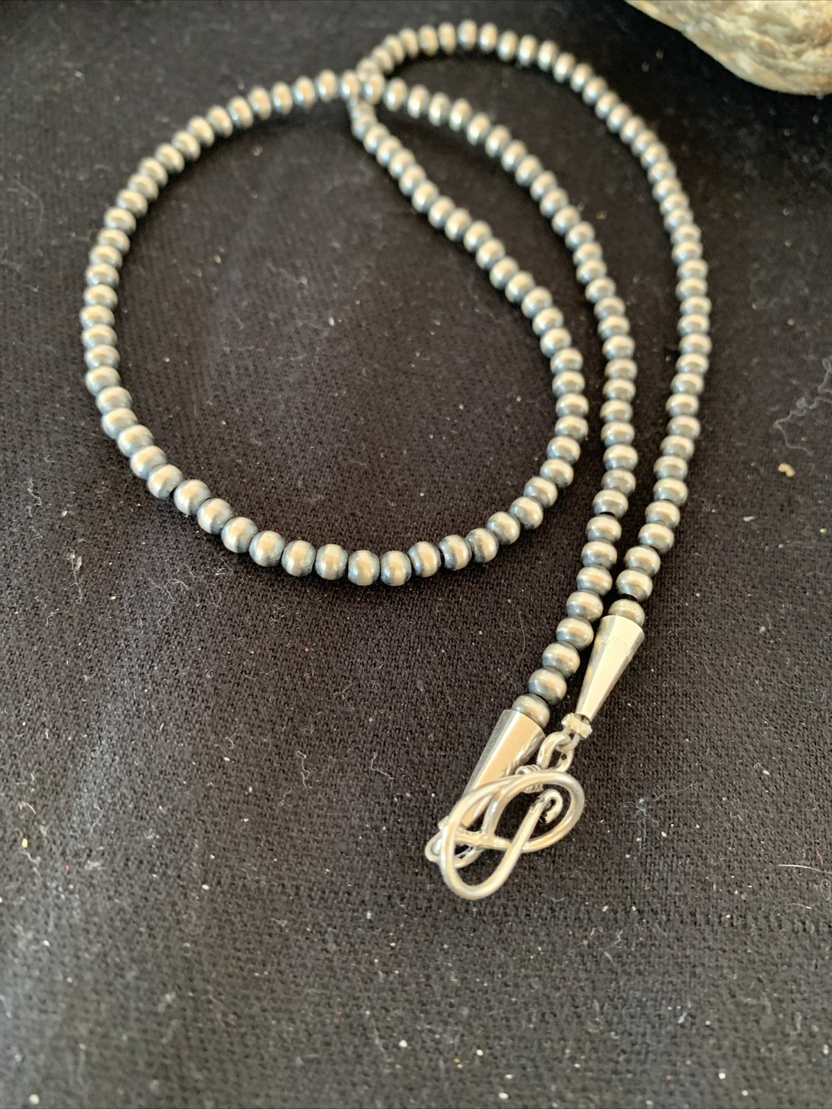 4mm Sterling Silver Beads Navajo 18" Hook Eye Cone Necklace