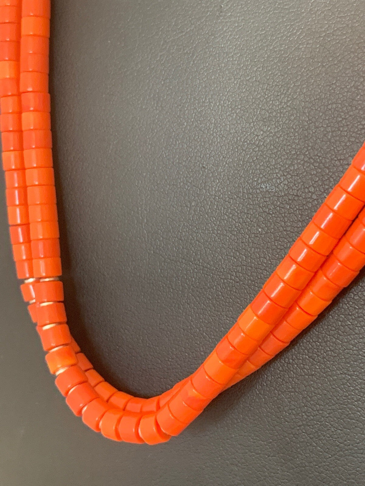 Apple Coral Tube Heishi Bead 2 Strand Navajo Sterling Silver Necklace 4700