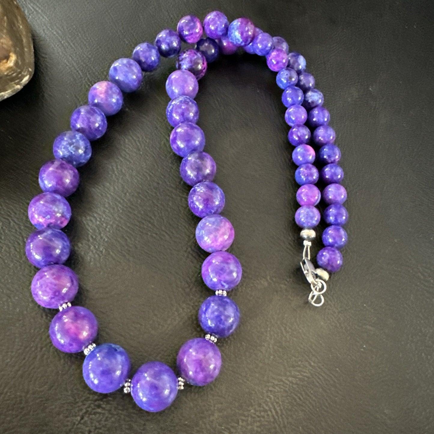 Royal  Purple Stone Graduated Bead Navajo Sterling Silver Necklace 21” 18076