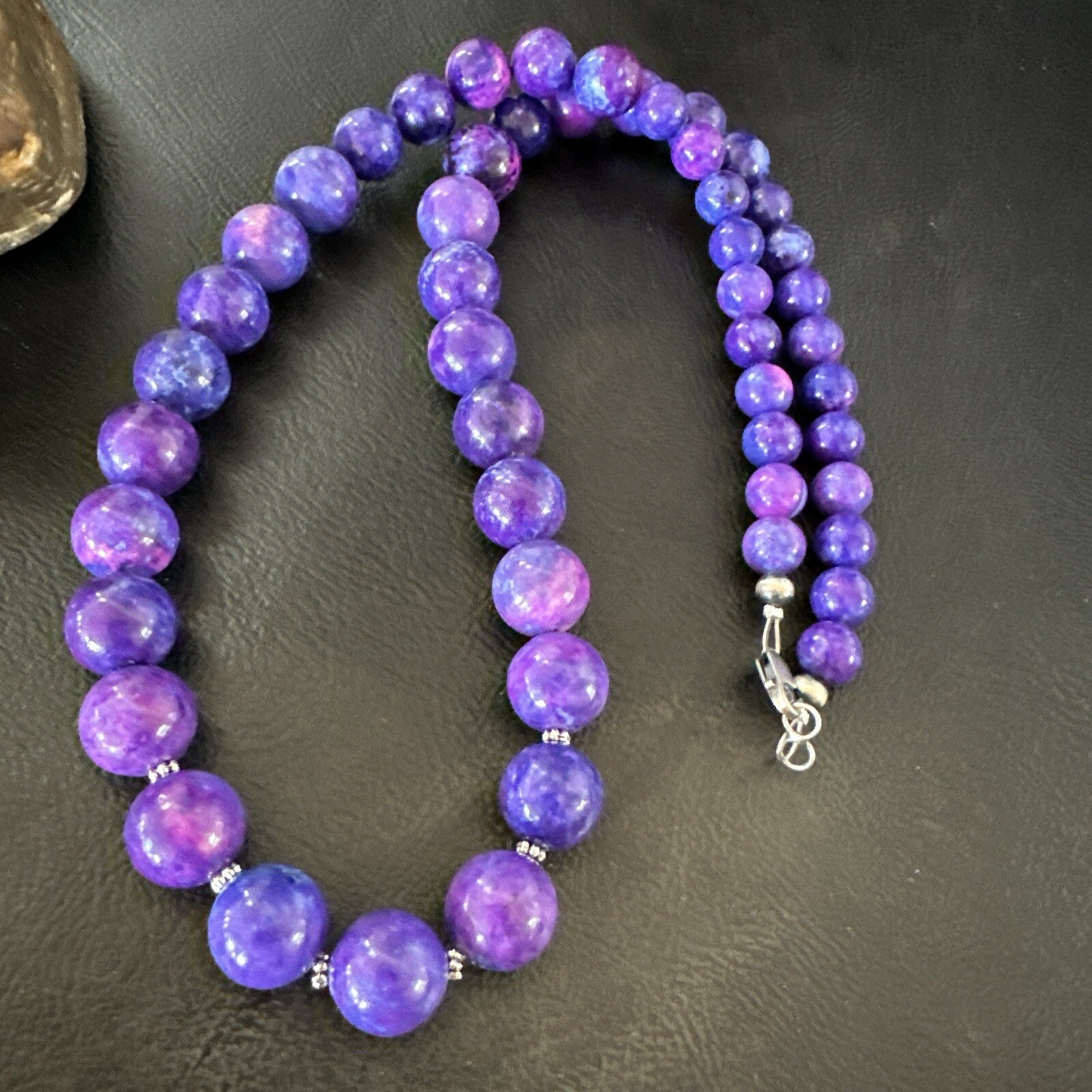 Royal  Purple Stone Graduated Bead Navajo Sterling Silver Necklace 21” 18076