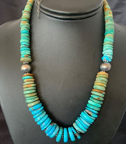 Navajo Blue Green Turquoise Necklace Sterling Silver 20" 11963