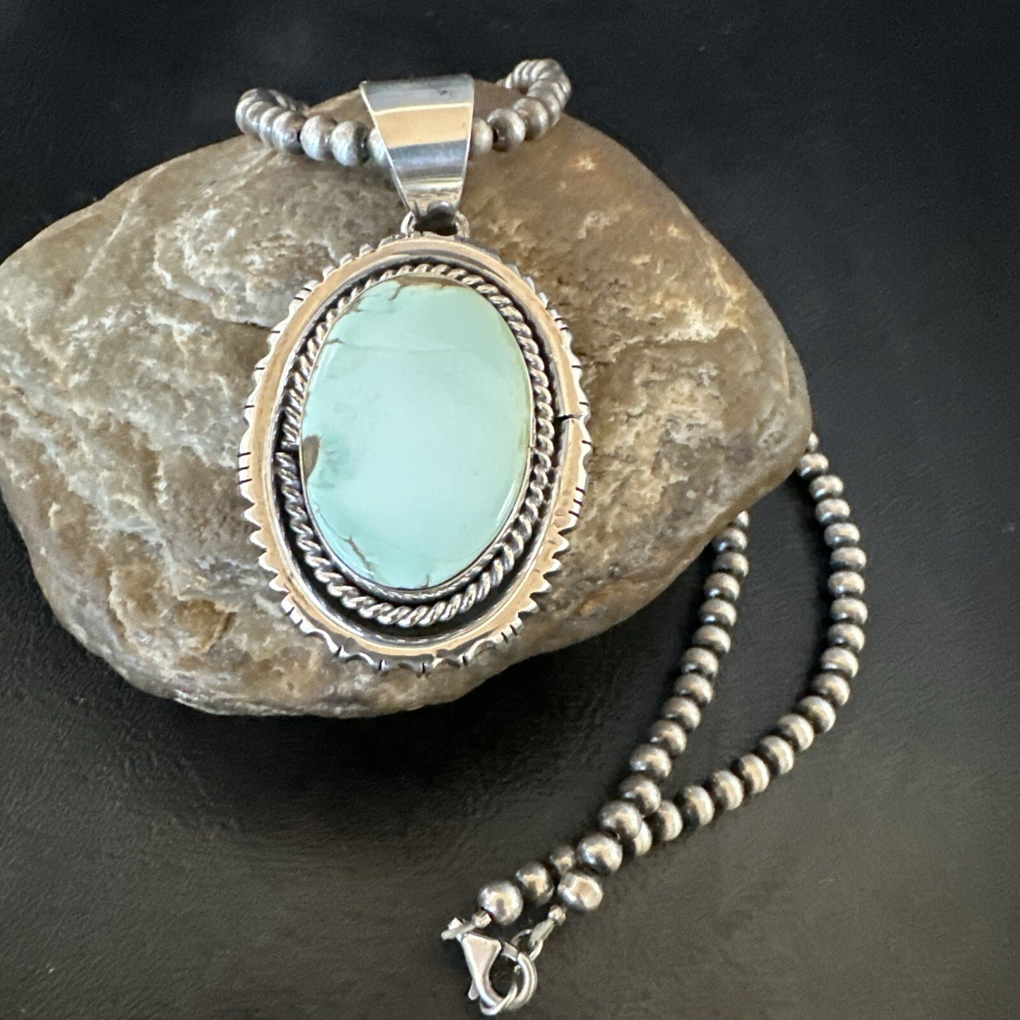Mens Women Navajo Sterling Silver Green Turquoise Necklace Pendant 18194