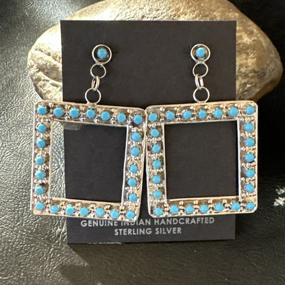 Zuni Petite Point Turquoise Cluster Earrings Sterling Silver Handmade 19771
