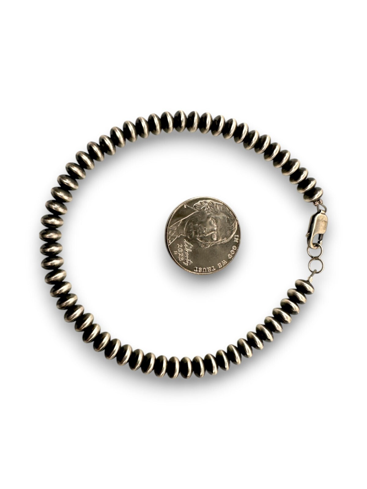 Navajo Sterling Silver Rondelles Saucer Flat Bead Bracelet 4mm 6" 98946