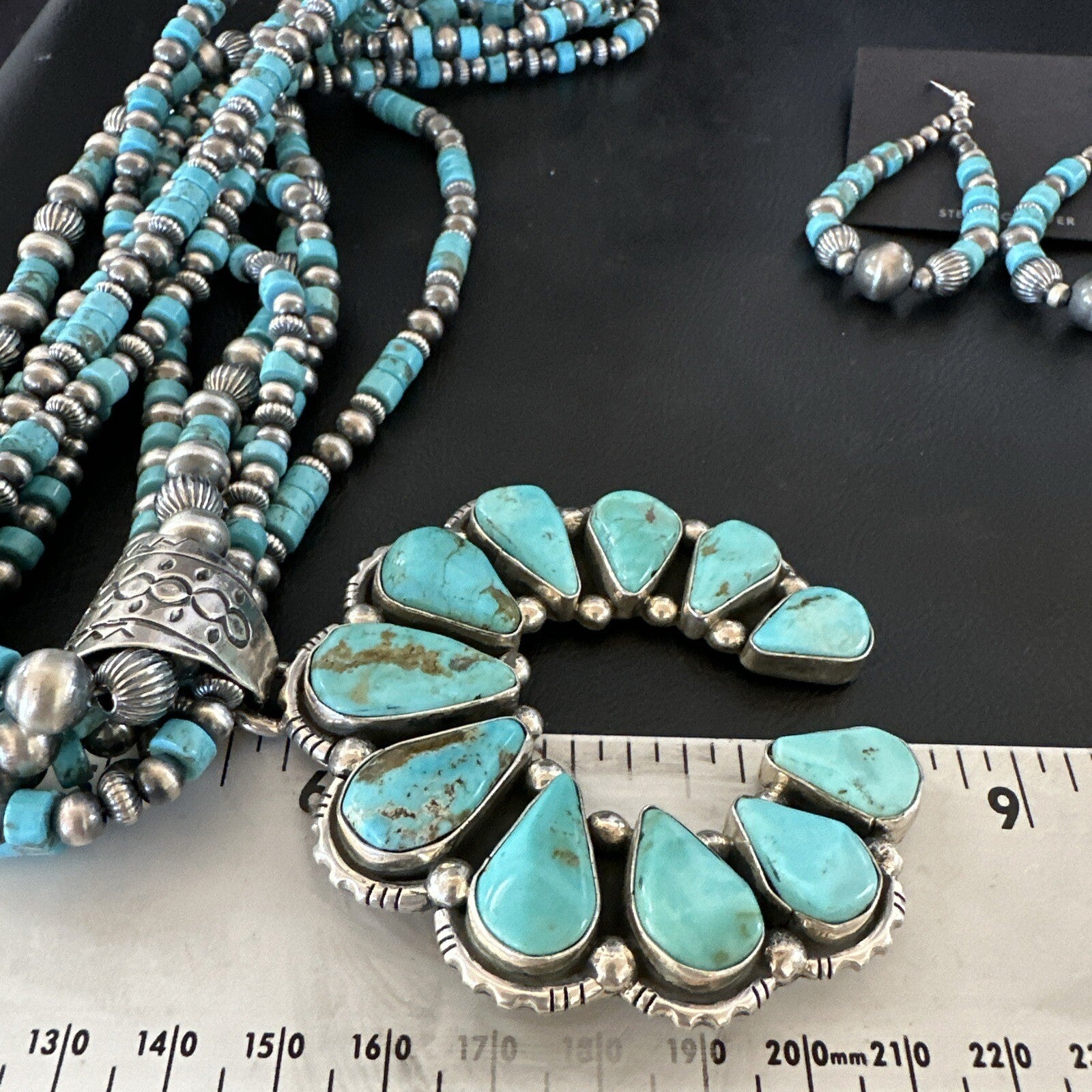 Blue Turquoise Naja Pendant Navajo Sterling Silver Earrings Necklace 21" 16865