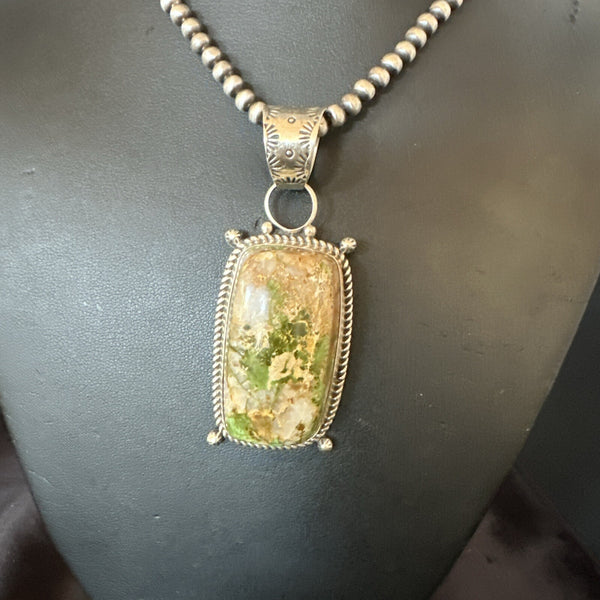 XL Men's Green Royston Turquoise Pendant Navajo Necklace | Sterling Silver | Authentic Native American Handmade