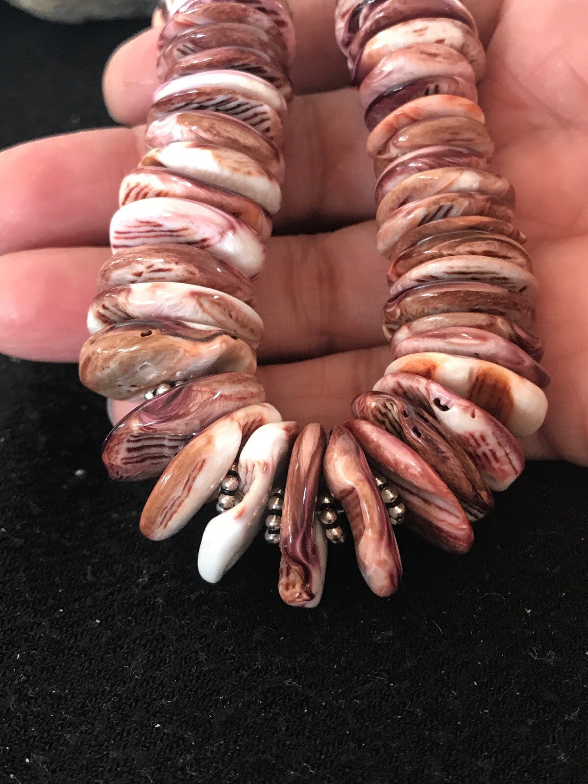 Purple Spiny Oyster Navajo Pearls Sterling Silver Native American Necklace 08485